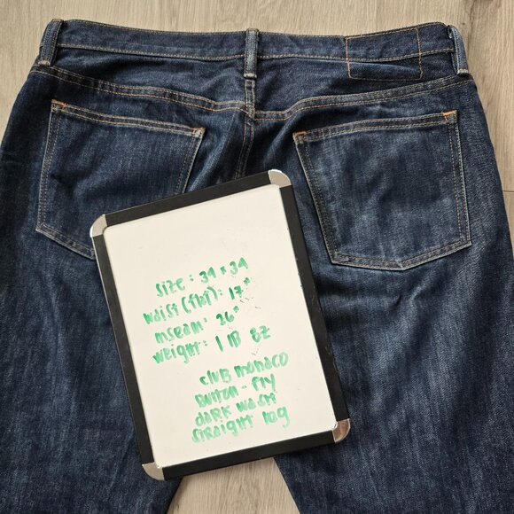 Club Monaco | dark wash denim button-fly straight leg jeans | MENS 34" - Picture 10 of 10